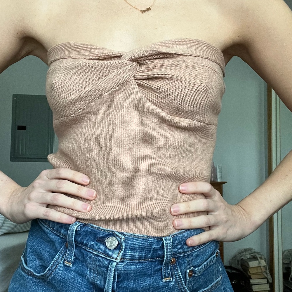 Elegant Tan Strapless Top